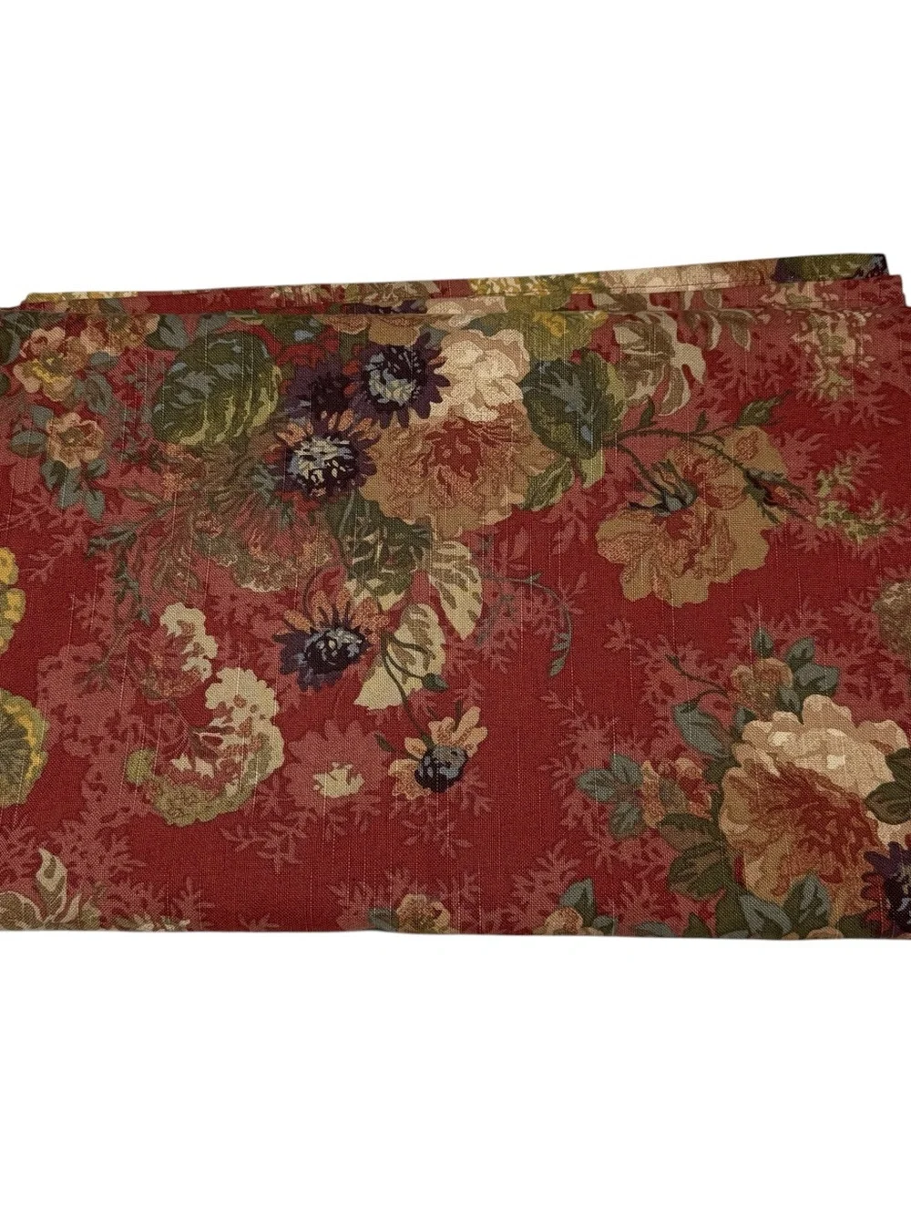 Vintage Red Floral Tablecloth Farmhouse Cottage 52”X83” Cotton Green Blue Fall